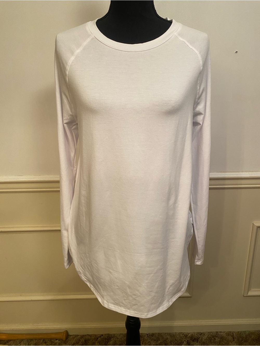 Women's Classic Basic White Long-Sleeve Crewneck Tee by New Choice M